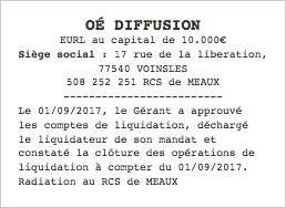 annonce legale liquidation eurl